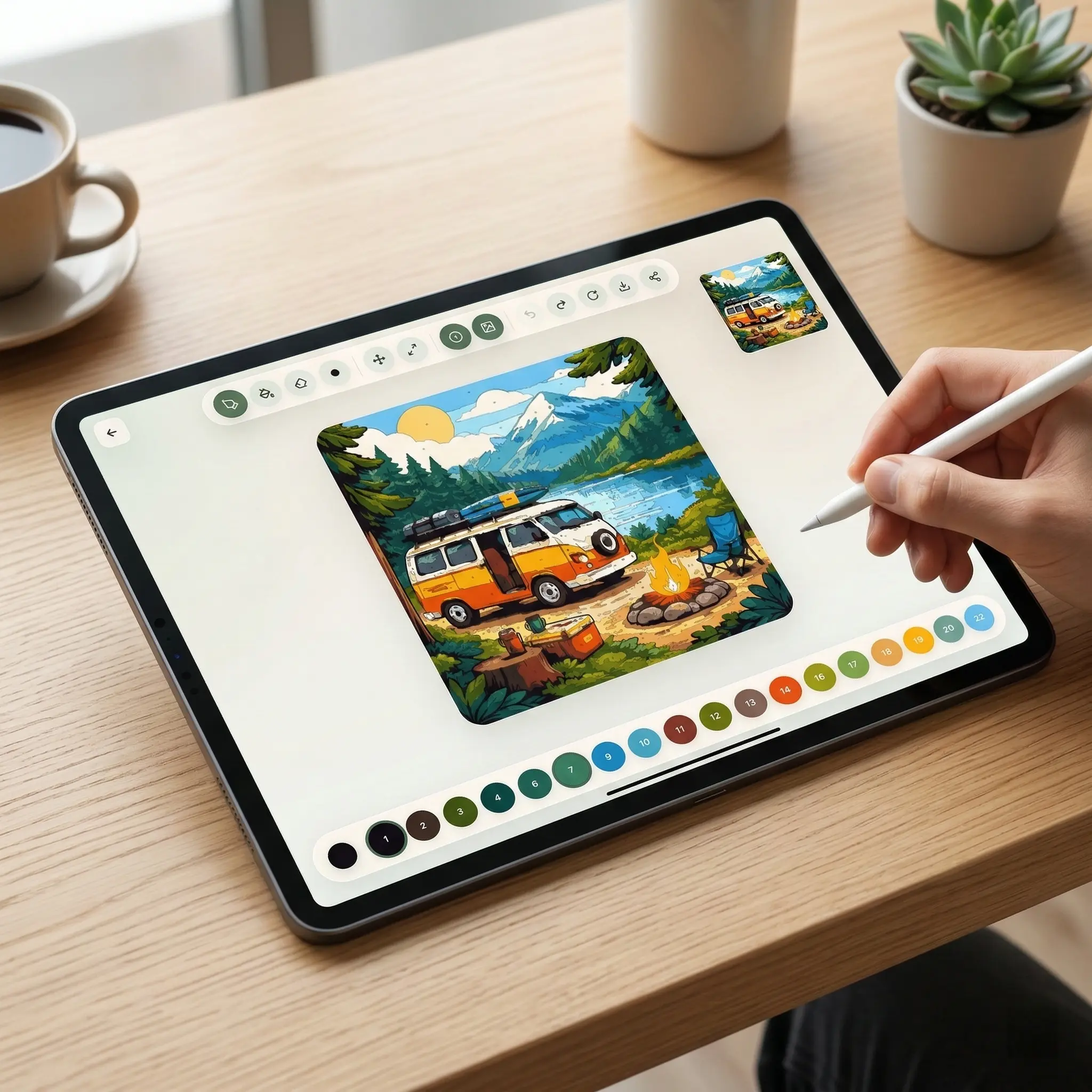 Tablet showing a paint-by-numbers painting